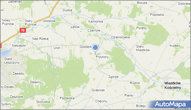 mapa Przykory, Przykory gmina Miastków Kościelny na mapie Targeo